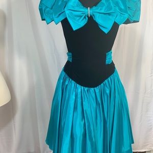 Vintage Steppin' Out 80s Black Velvet Mini Dress Off the Shoulder Bow Prom